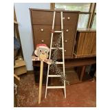 wood ladder with garland, bear christmas stake
