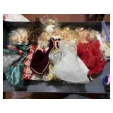 5 Holiday Barbies in played with condition - no bx