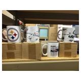 4 football mugs, jets. dolphins, steelers, patriot