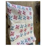 cross stitch blue/pink hand quilted quilt double/