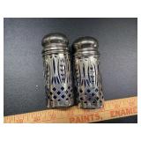 stainless steel over Cobalt salt & pepper set 4' T