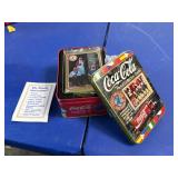 coca cola tin with metal collector cards