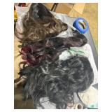3 Hair wigs - Black, black w/ pink streak, brunete