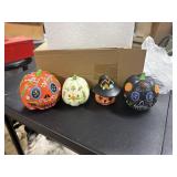 Set of 4 Day of the Dead / Halloween ceramic pumpk