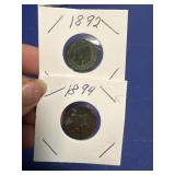 1892 1894  INDIAN HEAD CENT COINS