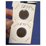 1890, 1899 INDIAN HEAD CENT COINS