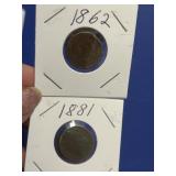 1862. 1881 INDIAN HEAD CENT COINS