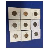 9 total pennies 1937 TO 1947S , 2 1943 D &S steel