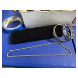 2 bracelets, 1 gold tone chain necklace