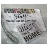 MOMMAS STUFF tote bag, bless Our home sign wood