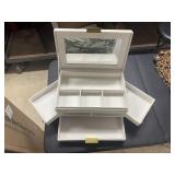 White padded Jewelry chest w/ mirror