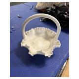 white milk glass basket hob nail design