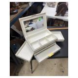 White Jewelry Chest w/ fold open top & 2 drawers
