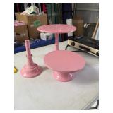 2 Pink Cake stands with extra base