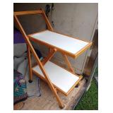 Folding wood serving trolley