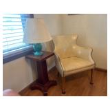 Vintage Vinyl & Wood Chair with Table and Lamp