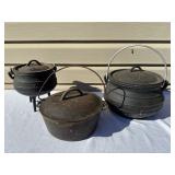 Set of Three Cast Iron Potjie Pots