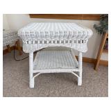 White Wicker Two-Tier Side Table