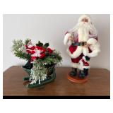 Vintage Santa Figurine and Lefton Sleigh with gree