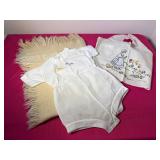 Vintage Baby Romper, Apron & Blanket