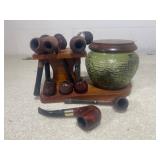 Vintage Smoking Pipes & Fairfax Wood 6 Slot Stand 