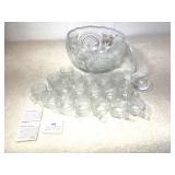 L.E. Smith Glass Punch Bowl Set