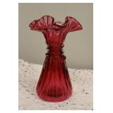 Vintage Fenton Cranberry Cornshock Vase