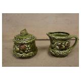 Vintage Tilso Japan Green Sugar Bowl and Creamer
