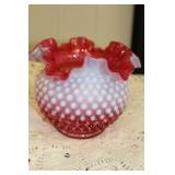 Fenton Cranberry Opalescent Hobnail Bowl