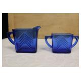 Vintage Cobalt Blue Sugar Bowl and Creamer