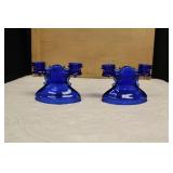 Vintage Cobalt Blue Double Candlestick Holders