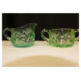 Vintage Green Uranium Sugar Bowl and Creamer