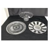 Three Clear Glass Cake Plates