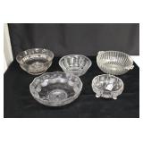 Five Clear Glass Bowls