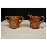 Carnival Glass Creamer and Sugar Bowl