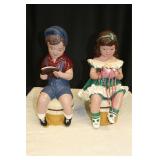 Plaster Hand-painted Boy and Girl Figures
