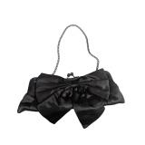 Black Satin Evening Clutch with Oversized Bow (C)