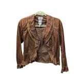 Brown Soft Pu Leather Draped Shirt YM SIze 3/4 (C)