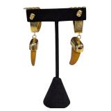 Brass Tone Horn Shaped Earrings (C)