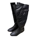 Black Knee High Fashion Boots Tender Tooise 7 (C)