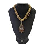 Muti-Strands Beaded Necklace w/ Stone Pendant (C)