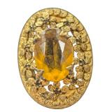 Amber-tone Brooch and Leather Bag