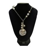 Fashion Necklace w/ Pearl Slivertone Pendant (C)