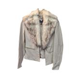 Cream Faux Leather Jacket w/Fur Frank Lyman 8 (C)