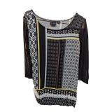 Black Yellow Geometric Pattern Shirt Tribal S (C)