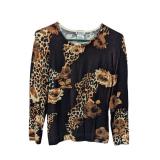 Leopard Flower Pattern Black Shirt Chagall S (C)