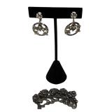 Silver tone floral jewelry set