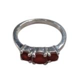 Red Tristone Silver Ring Size 6 1/2 (17)