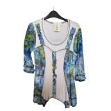 Blue and Green patterned White Top Zoe Size M (C)