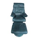 Teal Stressless Leather Recliner w/ Ottoman (F)